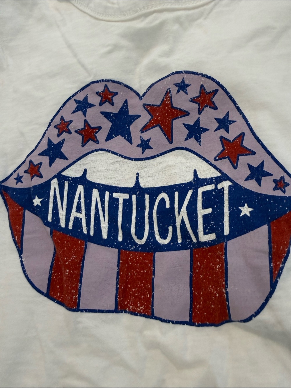 Alternative ladies Nantucket Graphic Tee in White with Blue & Red Accents